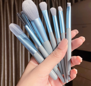 Morandi Color Matching Makeup Brush 8 Pcs Set Foundation Eye Shadow Blush Brush - blue