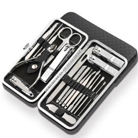 19 in 1 Stainless Steel Manicure set Professional Nail clipper Kit of Pedicure Tools Ingrown ToeNail Trimmer - Black