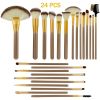 24Pcs Makeup Brushes Set Eye Shadows Face Foundation Brushes Cruelty-Free Synthetic Fiber Bristles - Gold