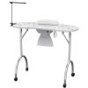 Folding Portable Nail Desk Nail Art Table Workstation with Lockable Wheels; Lamp; Wrist rest White - as picture