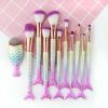 11Pcs Mermaid Makeup Brushes Eyebrow Shadow Face Slender Tool Pink Set Useful US - as pic