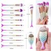 11Pcs Mermaid Makeup Brushes Eyebrow Shadow Face Slender Tool Pink Set Useful US - as pic