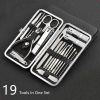 19 in 1 Stainless Steel Manicure set Professional Nail clipper Kit of Pedicure Tools Ingrown ToeNail Trimmer - Black