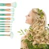 11Pcs Mermaid Makeup Brush Face Eyebrow Lip Eyeliner Brush Green Gold Tool Set - default