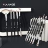 MAANGE 12 Pcs Makeup Brushes Set Eyeshadow Eyeliner Eyelash Eyebrow Brush Beauty Make up Blending Tools Maquiagem - Black