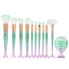 11Pcs Mermaid Makeup Brush Face Eyebrow Lip Eyeliner Brush Green Gold Tool Set - default